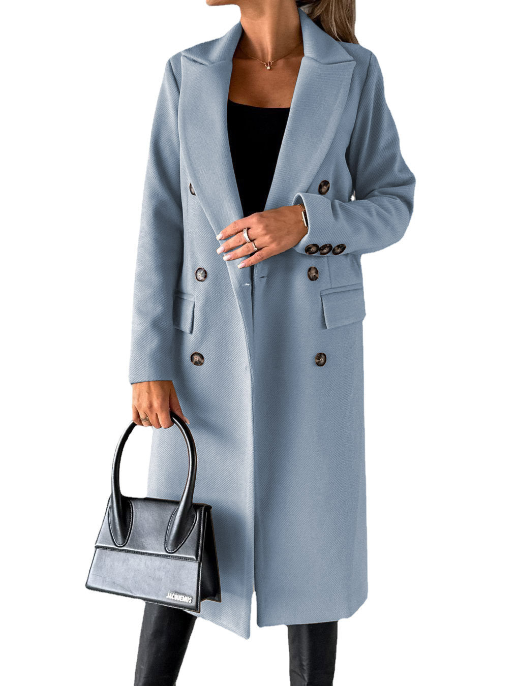 Women's Solid Color Long Sleeve Double Breasted Coat