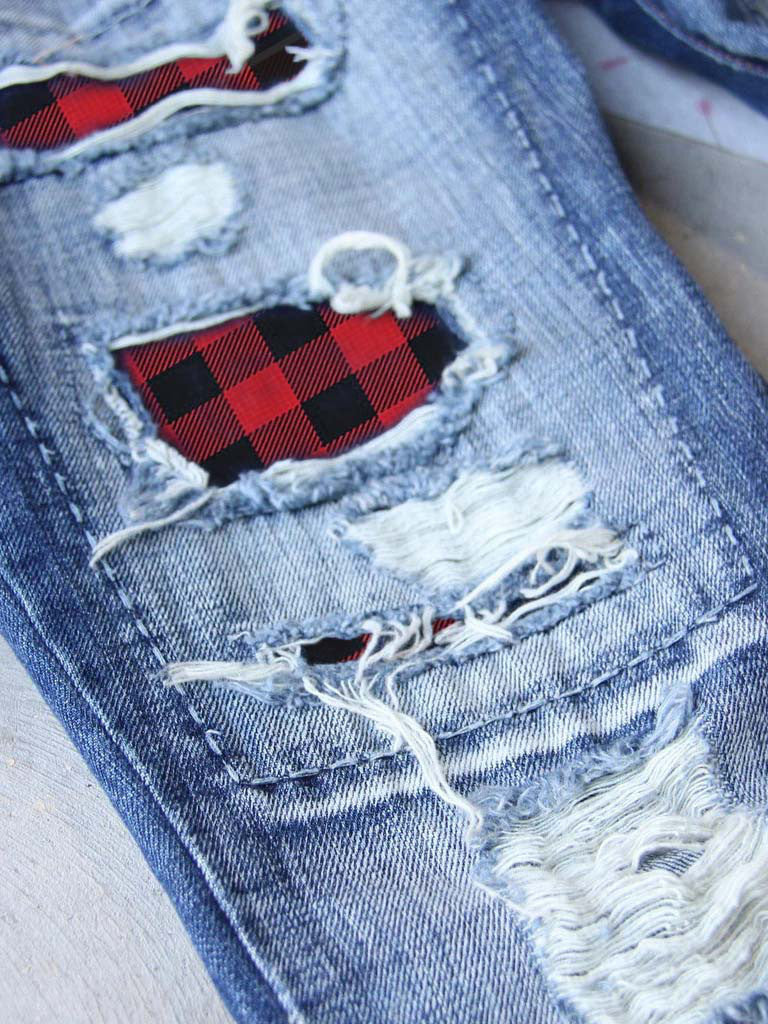 Holiday Denim - Ripped Plaid Jeans