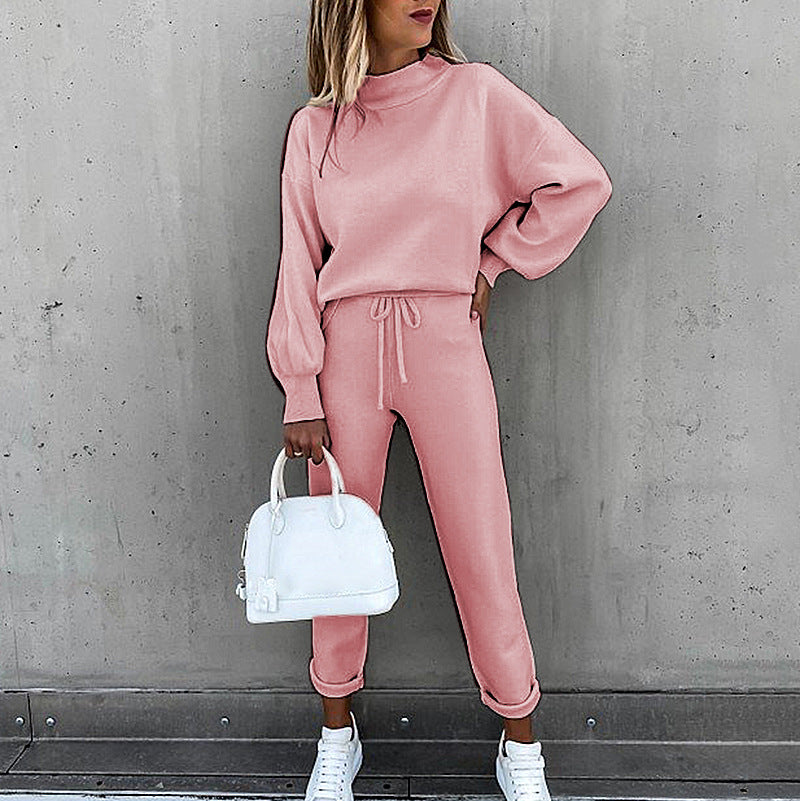 Solid Color High-Neck Long-Sleeved Casual Suit
