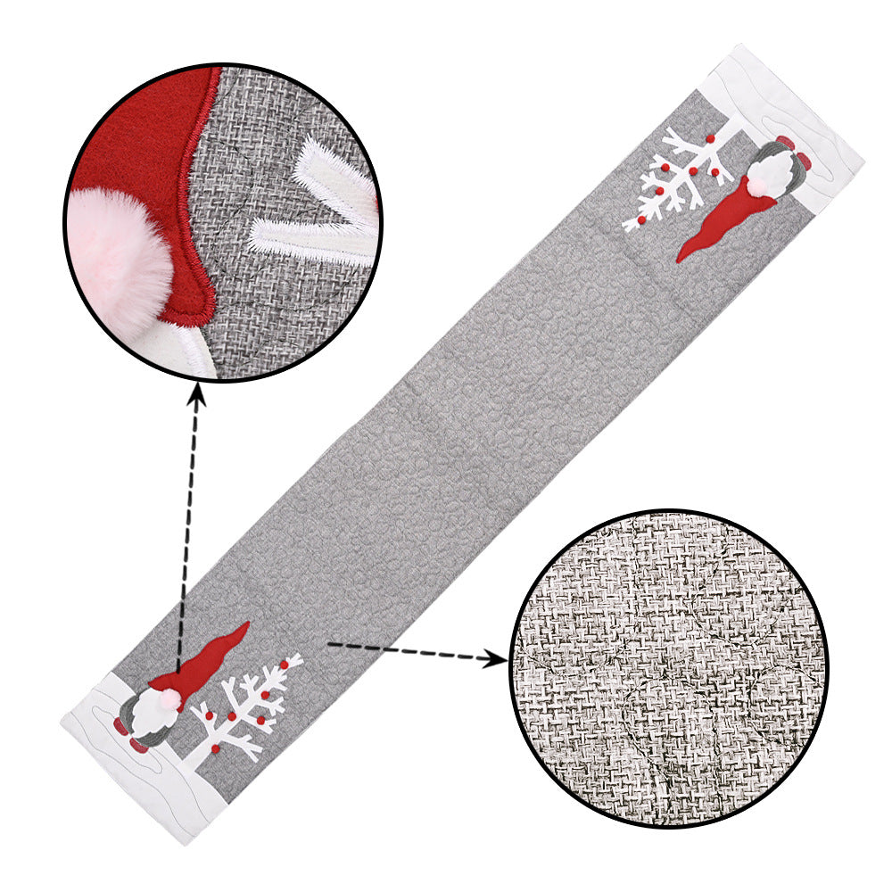 Christmas Gnome Plush Grey Table Runner