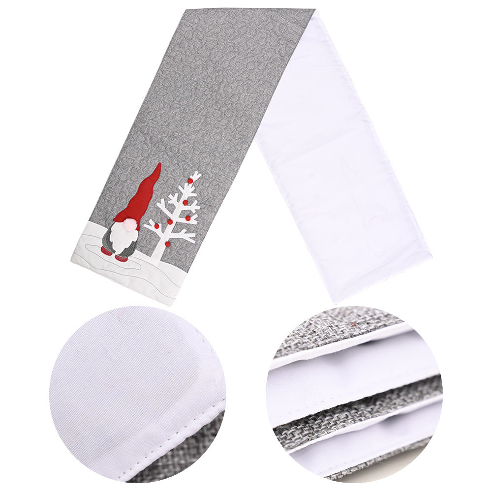 Christmas Gnome Plush Grey Table Runner