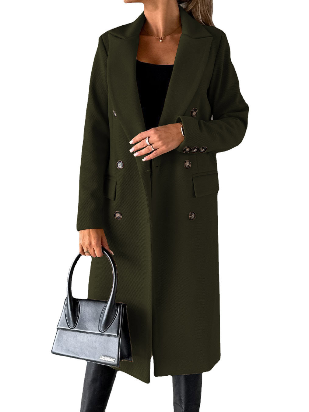 Women's Solid Color Long Sleeve Double Breasted Coat