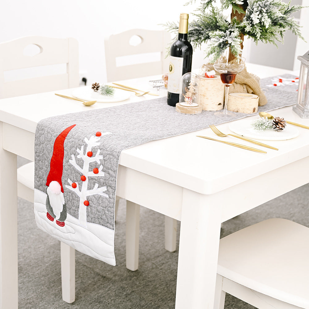 Christmas Gnome Plush Grey Table Runner