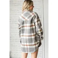 Brushed Plaid Button Down Shirt-Jacket
