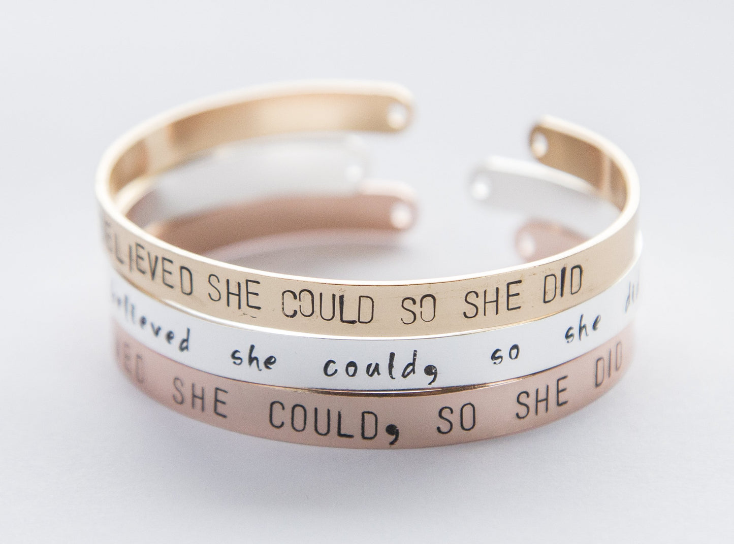 She Believed She Could so She Did bracelet, hand stamped cuff