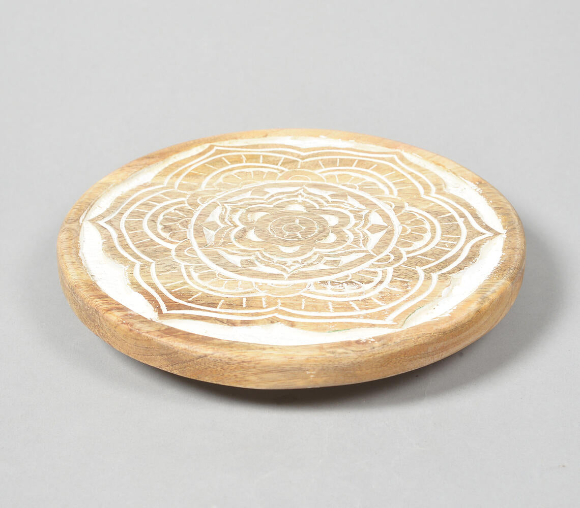 Hand Carved Mango Wood Mandala Trivet