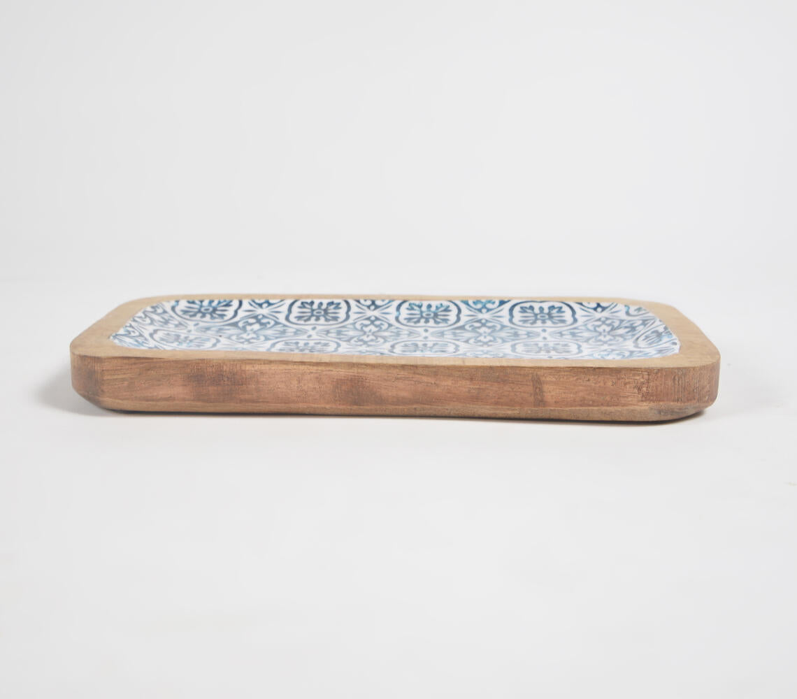 Indigo Meena print Light burnt Wooden Tray