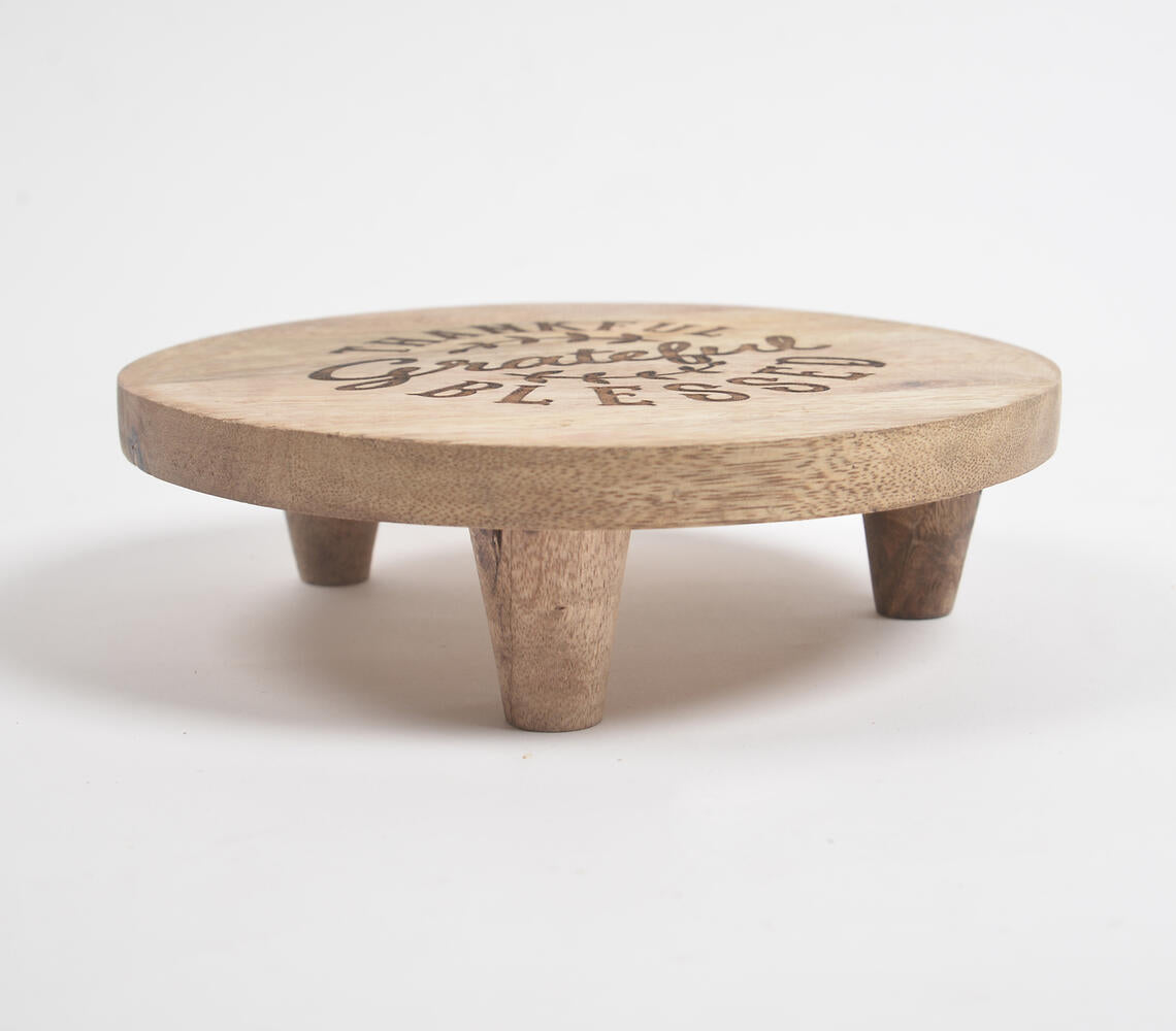 Engraved Typographic Round Wooden Trivet