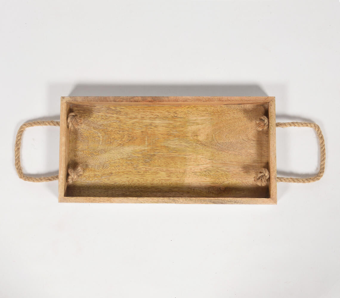 Distressed Wooden Tray with Rope handles