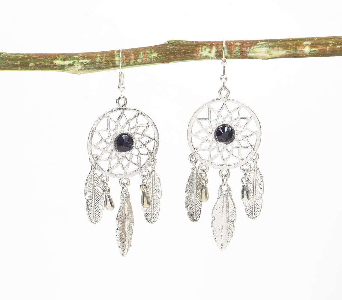Silver-Toned Dreamcatcher Dangle Earrings