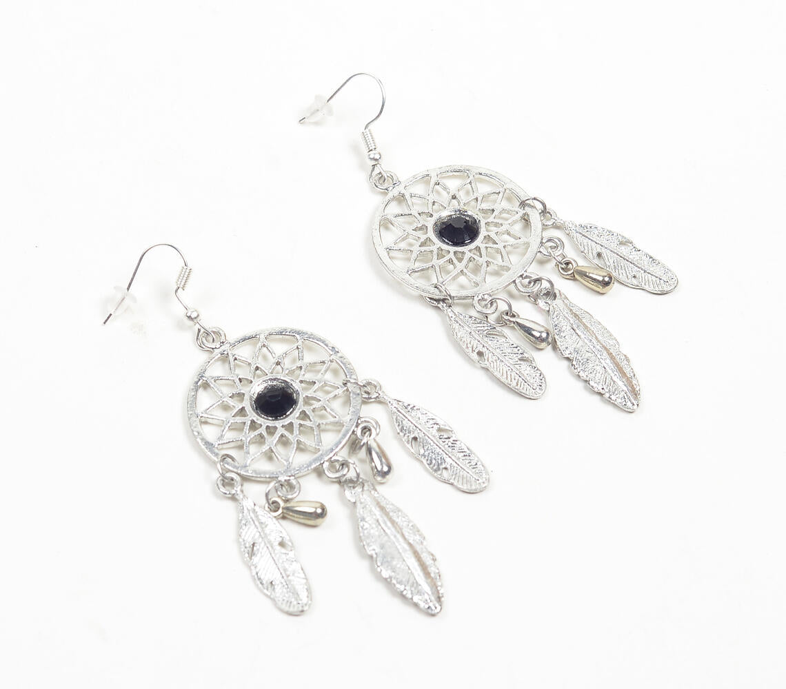 Silver-Toned Dreamcatcher Dangle Earrings