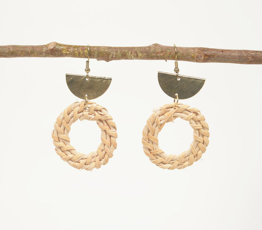 Woven Bamboo & Iron Dangle Earrings
