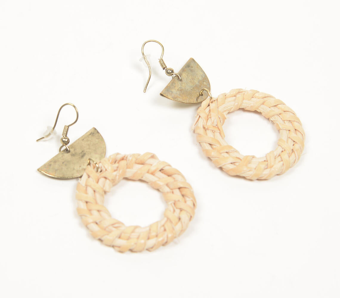 Woven Bamboo & Iron Dangle Earrings