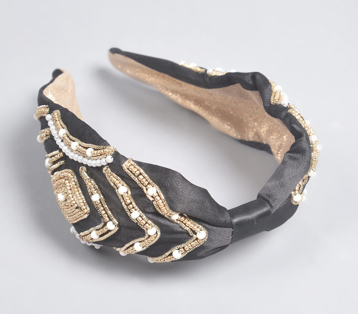 Beads Embroidered Black Hair Band