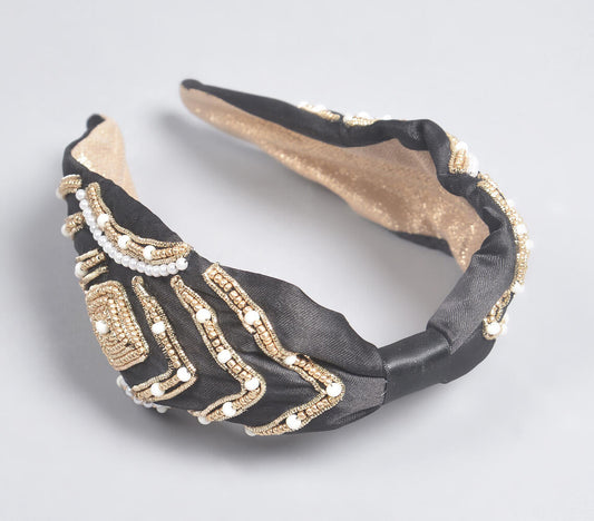 Beads Embroidered Black Hair Band