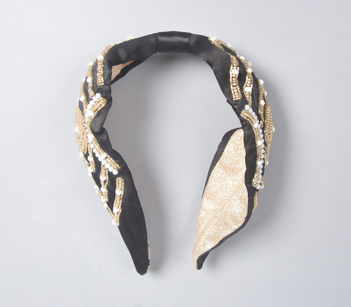 Beads Embroidered Black Hair Band