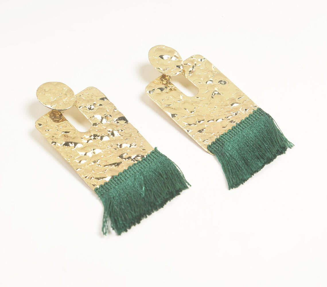 Forest Fringed Beaten Brass Earrings