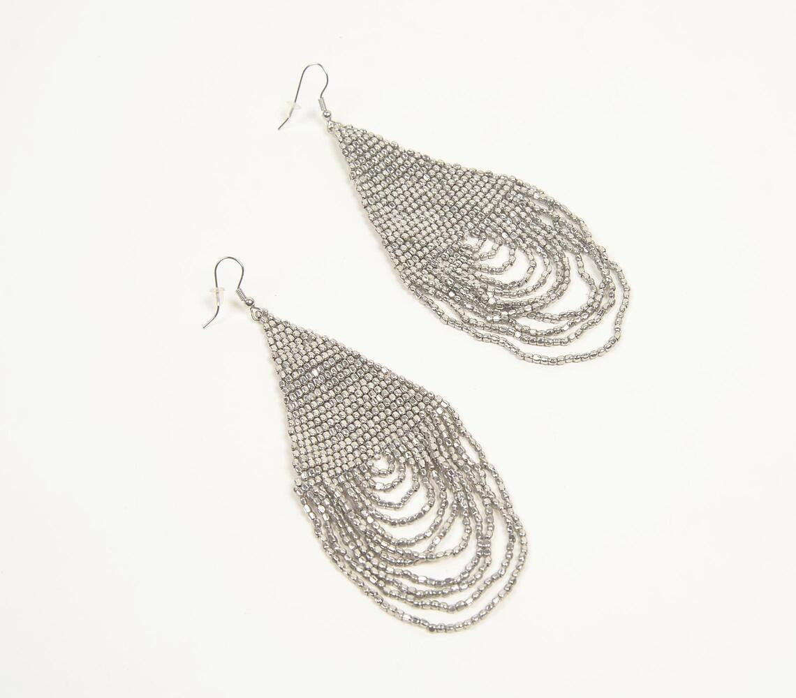 Silver-Toned Iron Studded Dangle Earrings