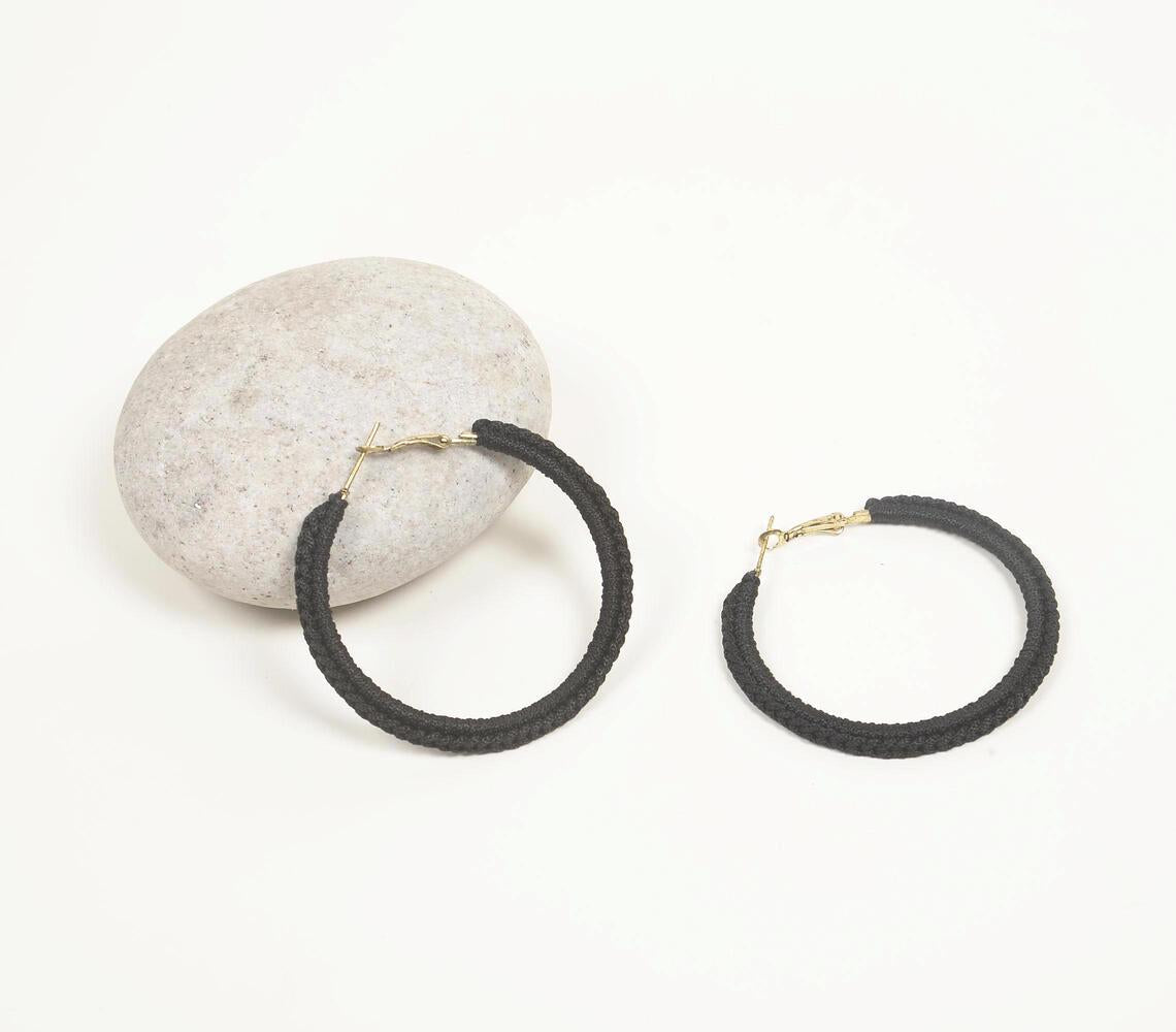 Gold-Toned Iron Black Hoop Earrings