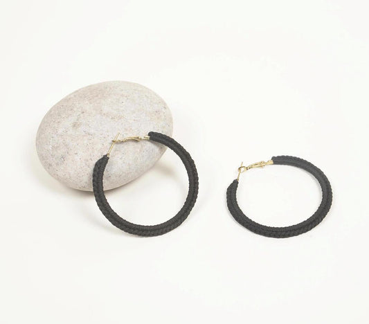 Gold-Toned Iron Black Hoop Earrings