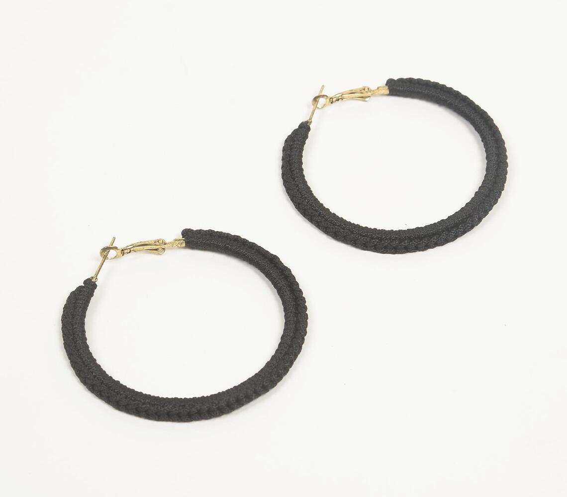 Gold-Toned Iron Black Hoop Earrings