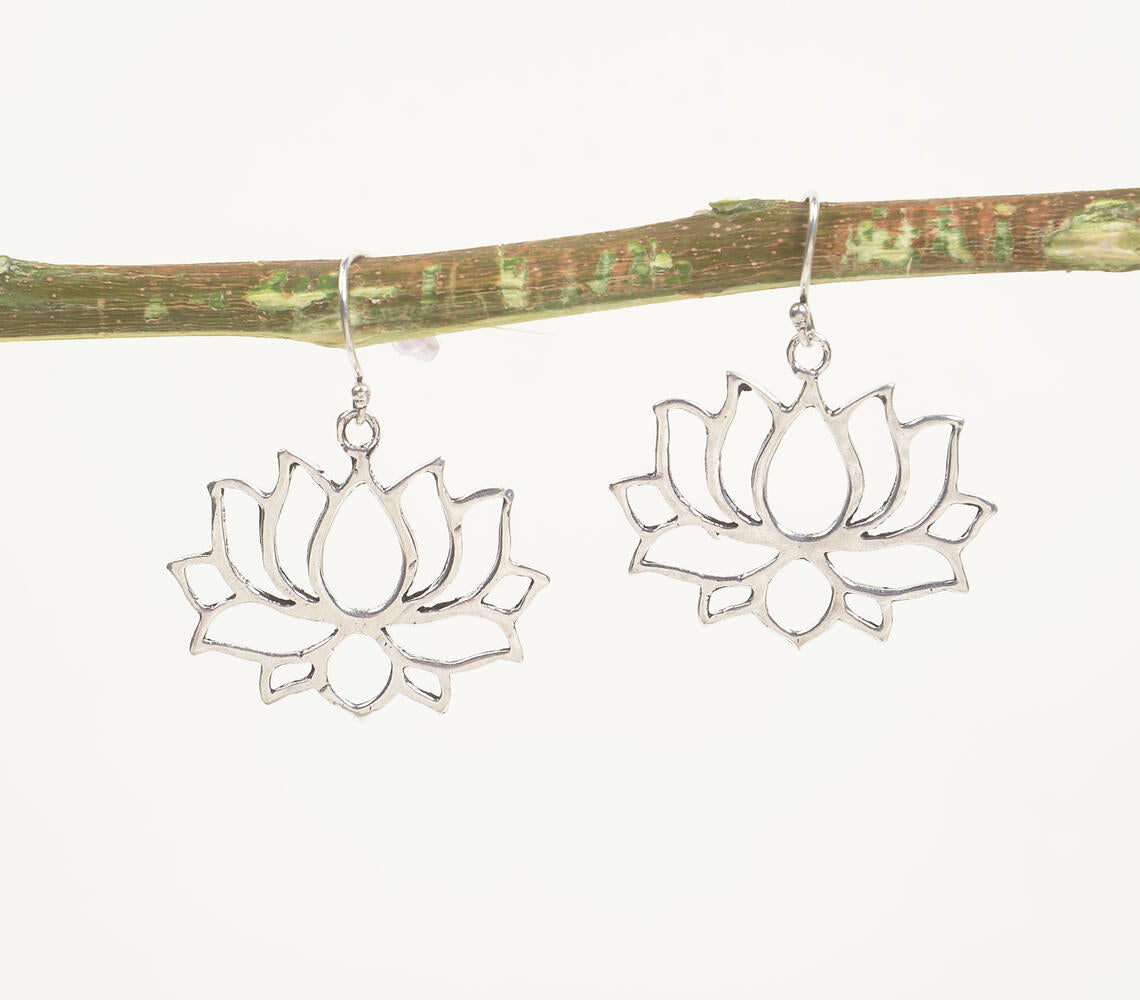 Lotus Motif Brass Dangle Earrings