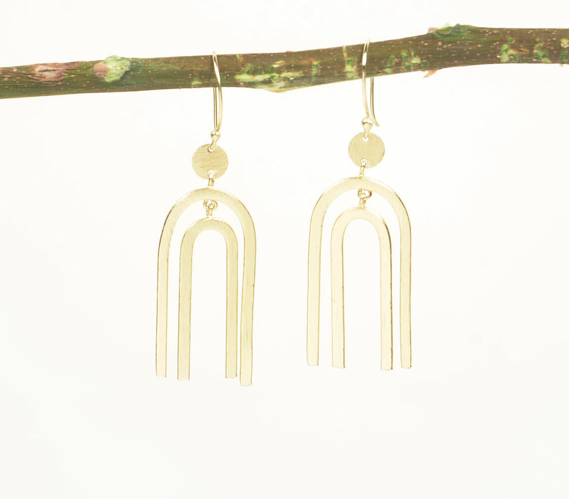 Gold-Toned Zinc & Brass Magnet-Shaped Dangle Earrings