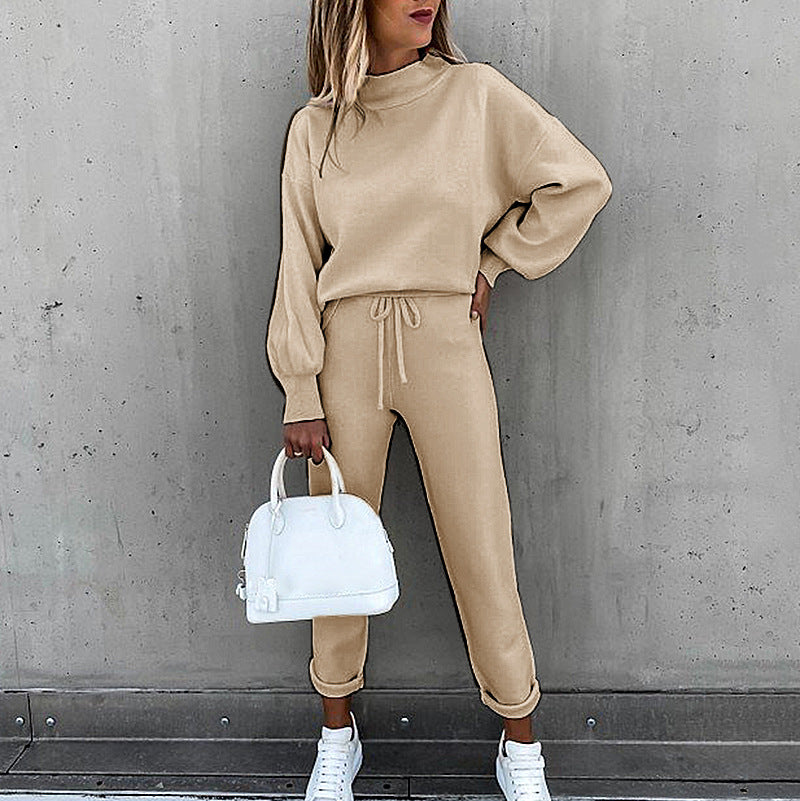 Solid Color High-Neck Long-Sleeved Casual Suit