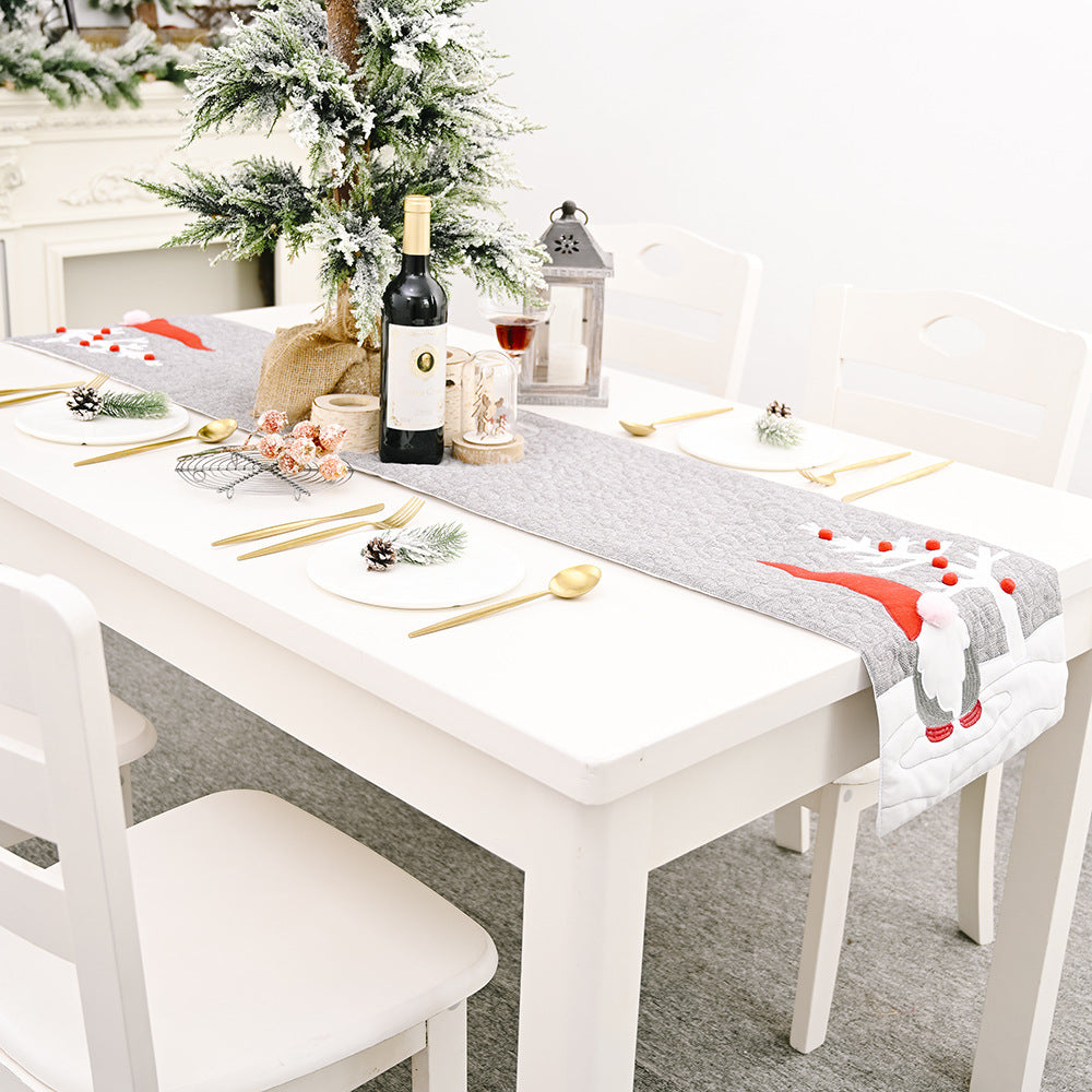 Christmas Gnome Plush Grey Table Runner