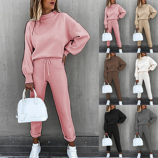 Solid Color High-Neck Long-Sleeved Casual Suit