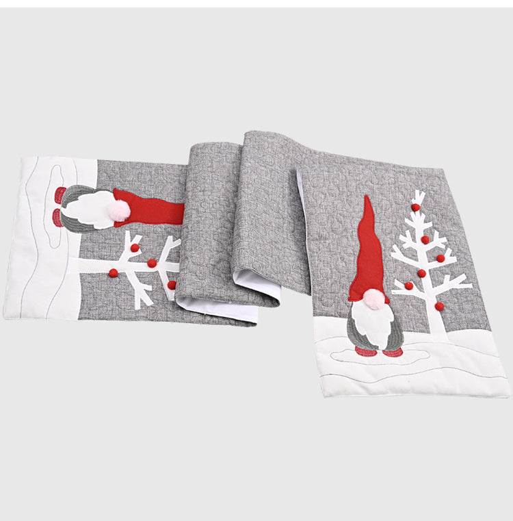 Christmas Gnome Plush Grey Table Runner