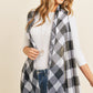 Black Plaid Knee Length Kimono Cardigan