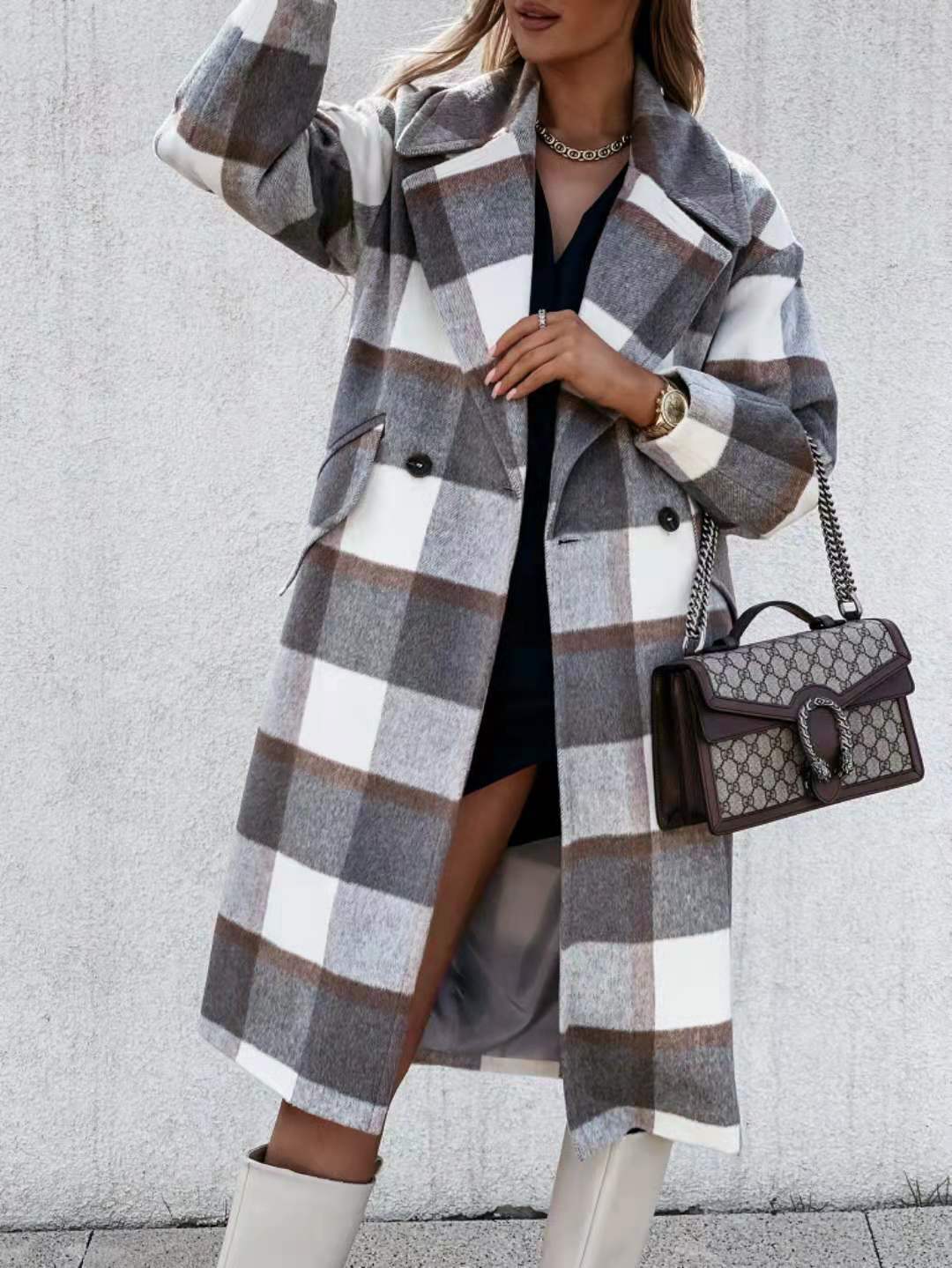 Modern Mid-length Women's Plaid Coat