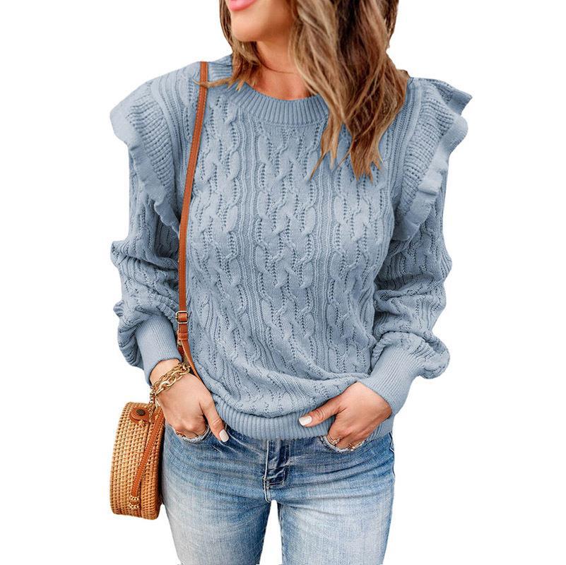 Solid Color Crochet Knit Sweater