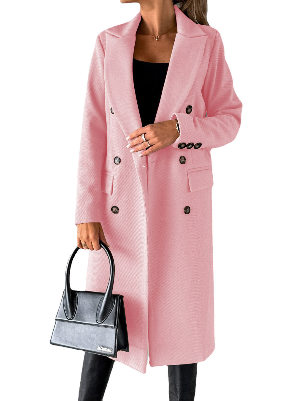 Women's Solid Color Long Sleeve Double Breasted Coat