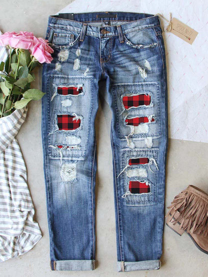 Holiday Denim - Ripped Plaid Jeans