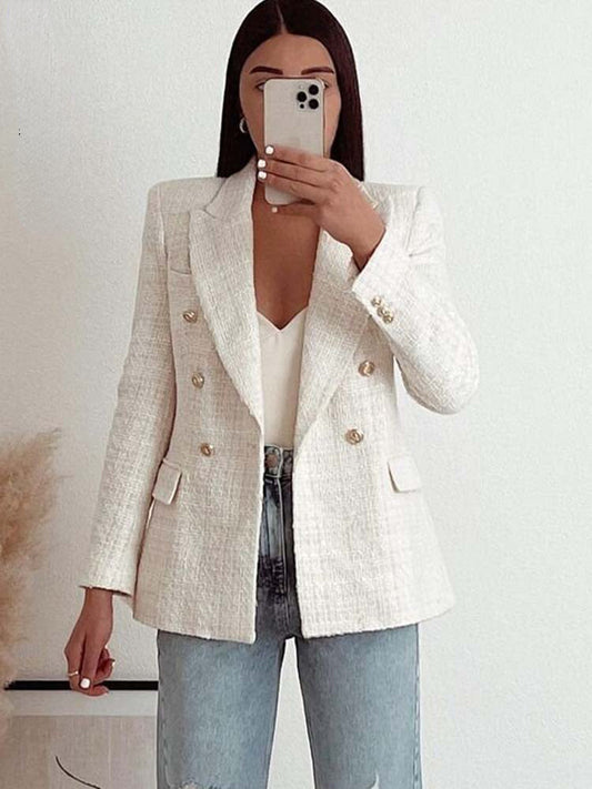 Double Breasted Tweed Blazer Coat