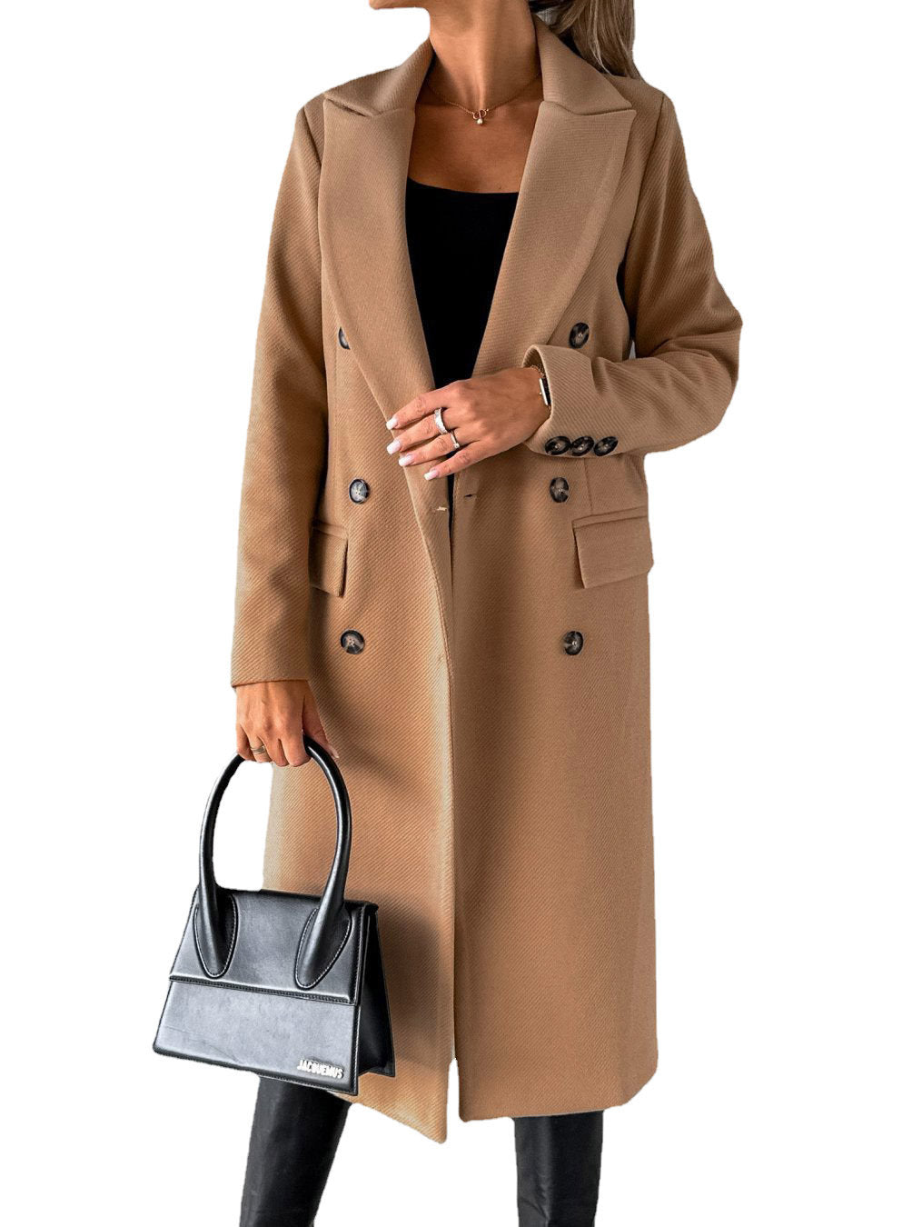 Women's Solid Color Long Sleeve Double Breasted Coat