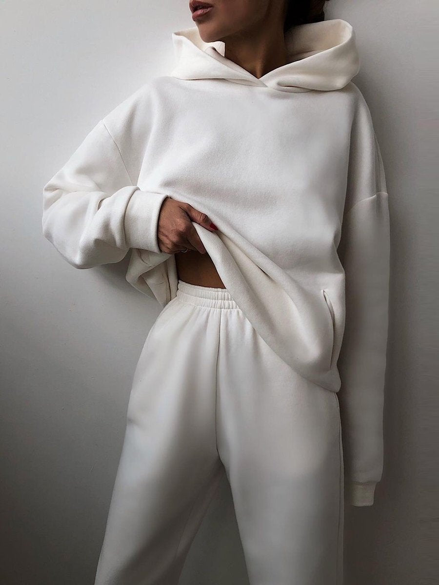 Women's Casual Hooded Sweater Two-piece Suit