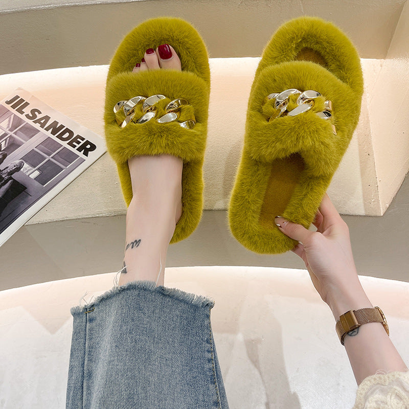 Stylish Fluffy House Shoes with Chain