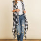 Black Plaid Knee Length Kimono Cardigan