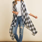 Black Plaid Knee Length Kimono Cardigan