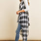Black Plaid Knee Length Kimono Cardigan