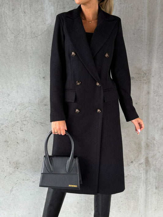 Women's Solid Color Long Sleeve Double Breasted Coat