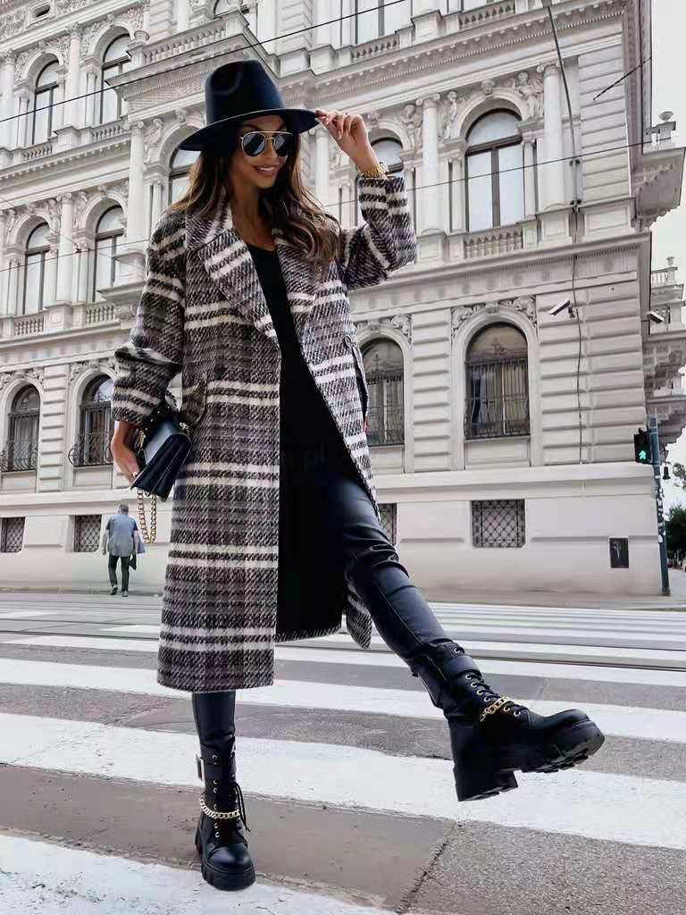 Modern Mid-length Women's Plaid Coat