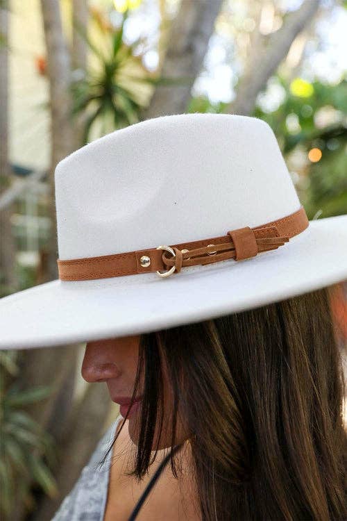 Dandy Leather Band Rancher Hat - Flat Brim Buckle Hat - Ecru