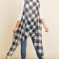 Black Plaid Knee Length Kimono Cardigan