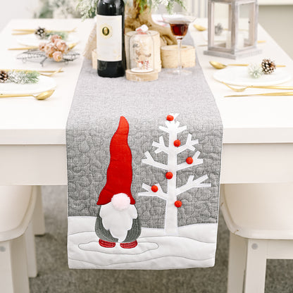Christmas Gnome Plush Grey Table Runner