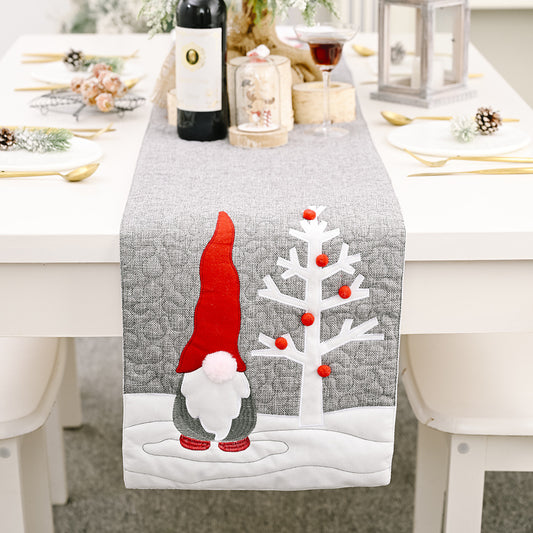 Christmas Gnome Plush Grey Table Runner