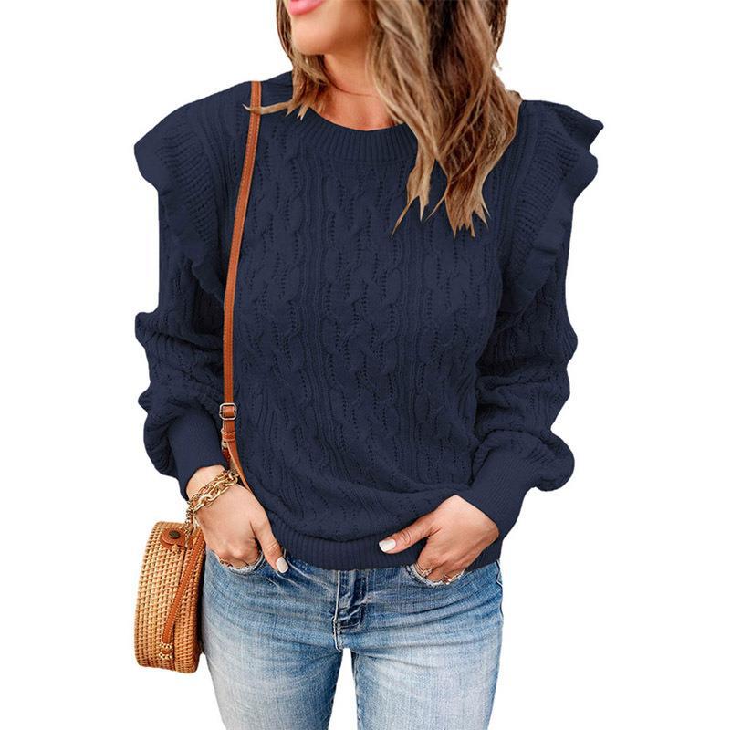 Solid Color Crochet Knit Sweater